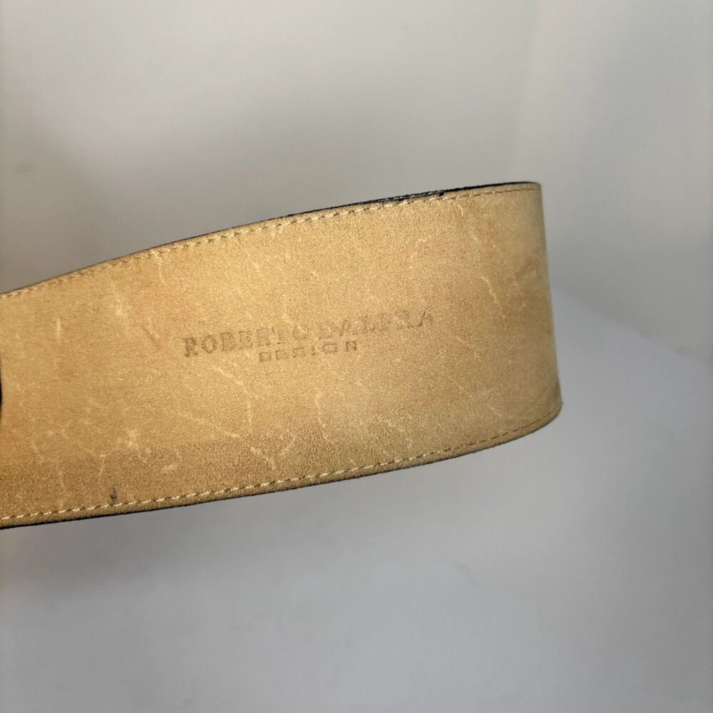 Roberto Valera Design Wide Metallic Gold Leather Belt Statement Buckle Womens - Picture 4 of 7